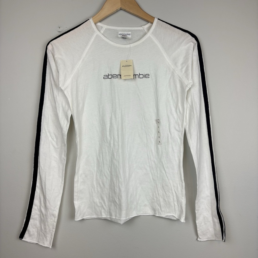 New Vtg Y2K Abercrombie Athletics Cotton Spellout Long Sleeve Tee USA Made